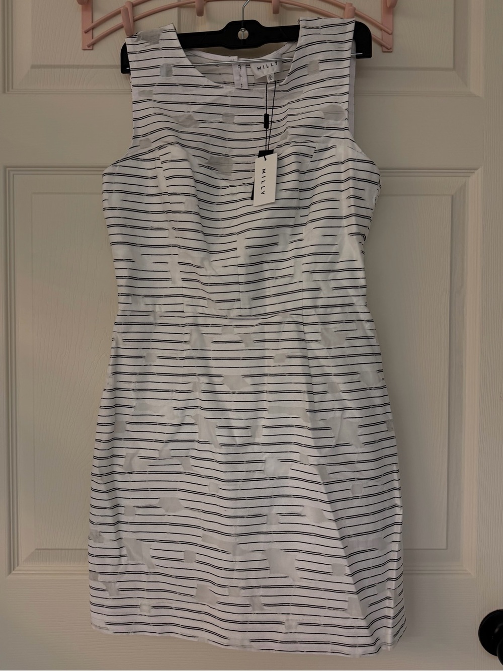 Milly White Dress with Navy Horizontal Stripe Sheath